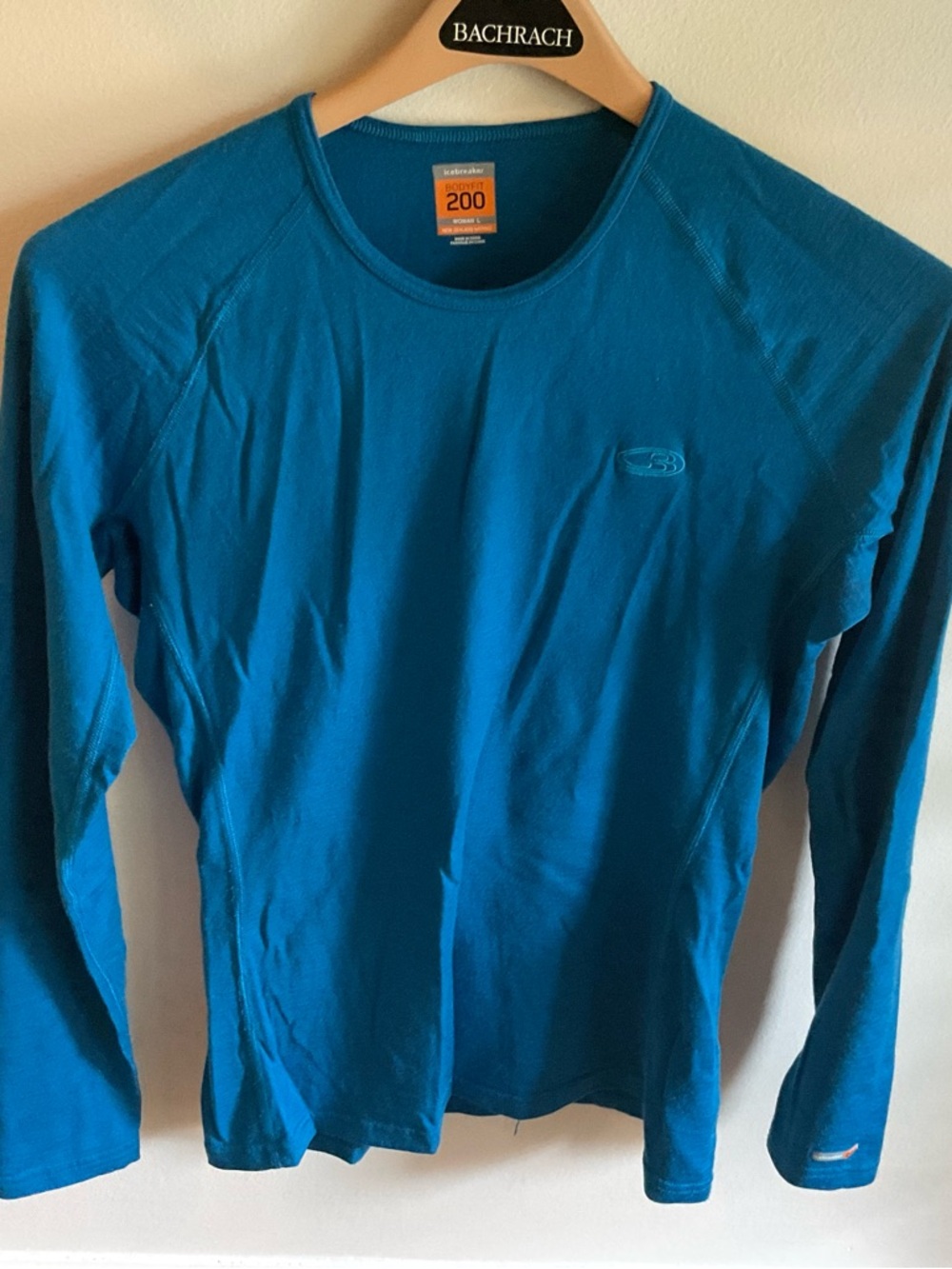 Icebreaker Bodyfit 200 Merino Wool Long Sleeve Base Layer Turquoise Blue Size L